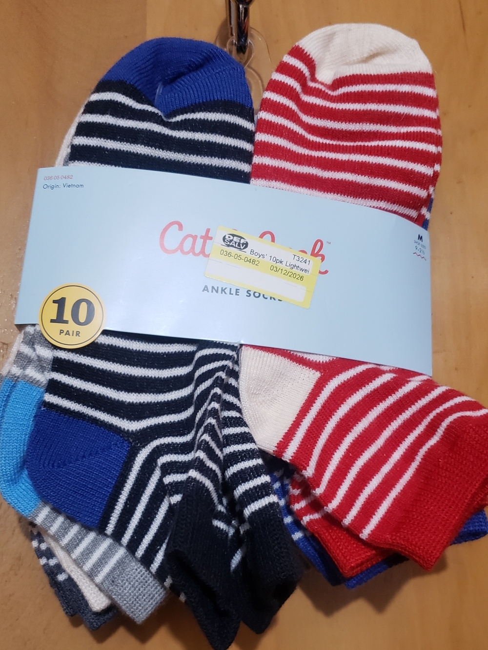 Cat & Jack Boys' Striped Ankle Socks - Red & Blue - 10 Pack